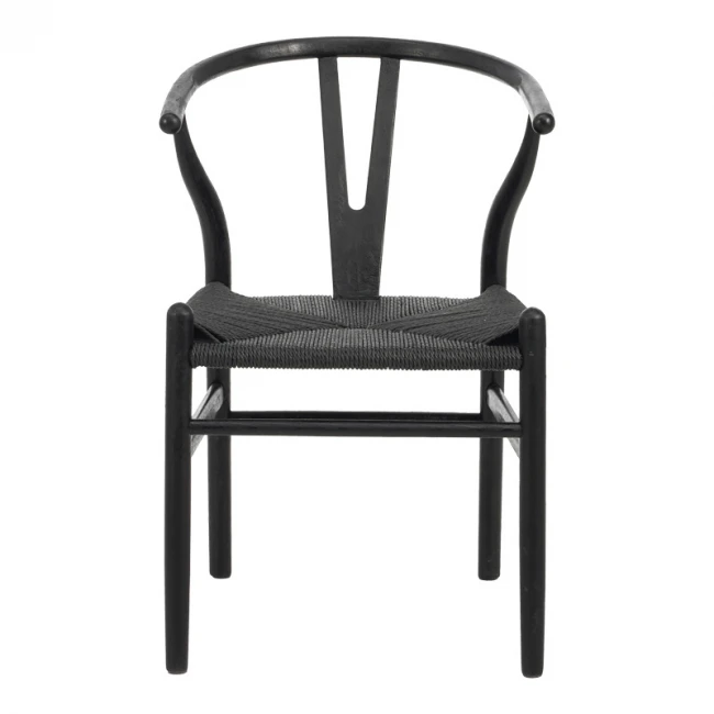 Καρέκλα Wishbone pakoworld rubberwood-σχοινί σε μαύρη απόχρωση 53.5x57x74εκ