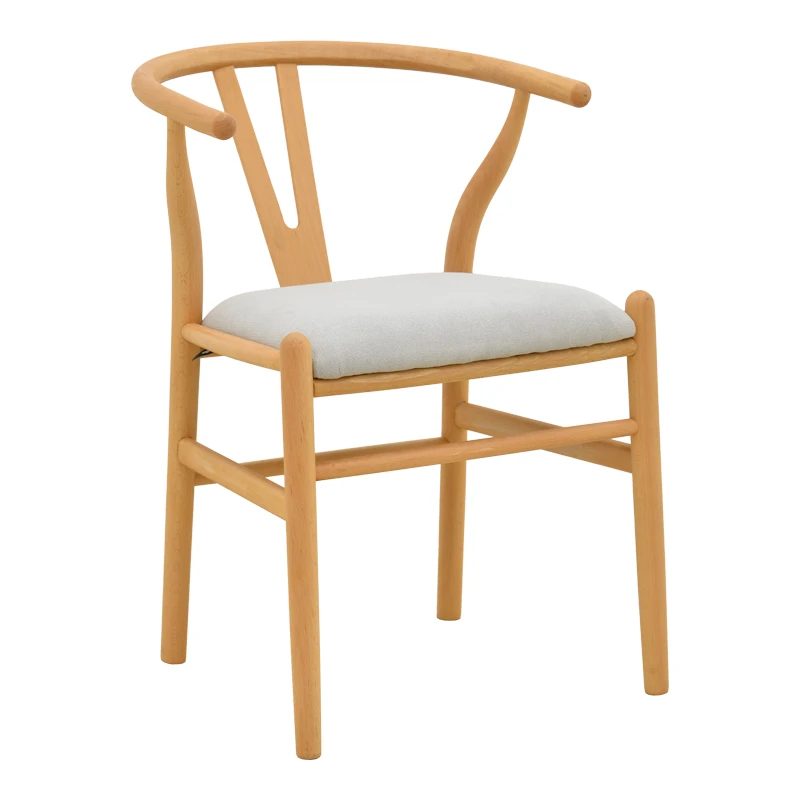 Wishbone chair pakoworld rubberwood-fabric in natural-grey color 51x58x73cm