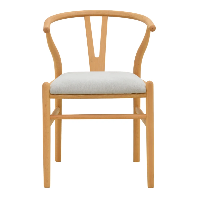 Wishbone chair pakoworld rubberwood-fabric in natural-grey color 51x58x73cm