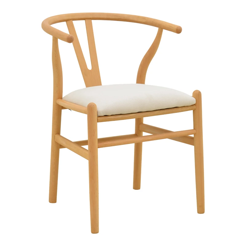 Wishbone chair pakoworld rubberwood-fabric in natural-beige color 51x58x73cm
