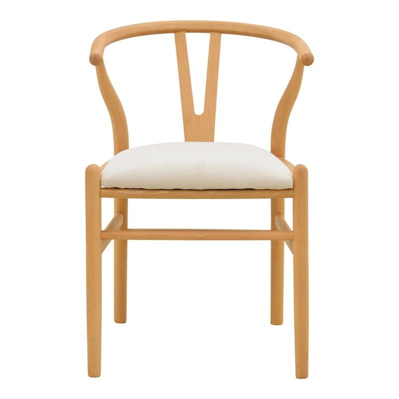 Wishbone chair pakoworld rubberwood-fabric in natural-beige color 51x58x73cm