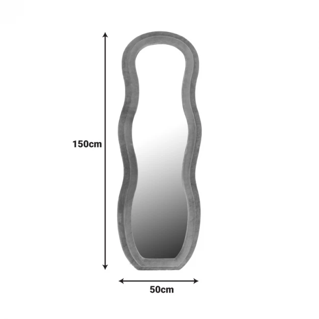 Καθρέπτης Glinde Inart βελούδο σε γκρι απόχρωση 50x3.3x150εκ