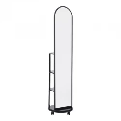 Espero pakoworld mdf wheeled mirror with shelves in black shade D34x170cm Espero pakoworld mdf wheeled mirror with shelves in black shade D34x170cm