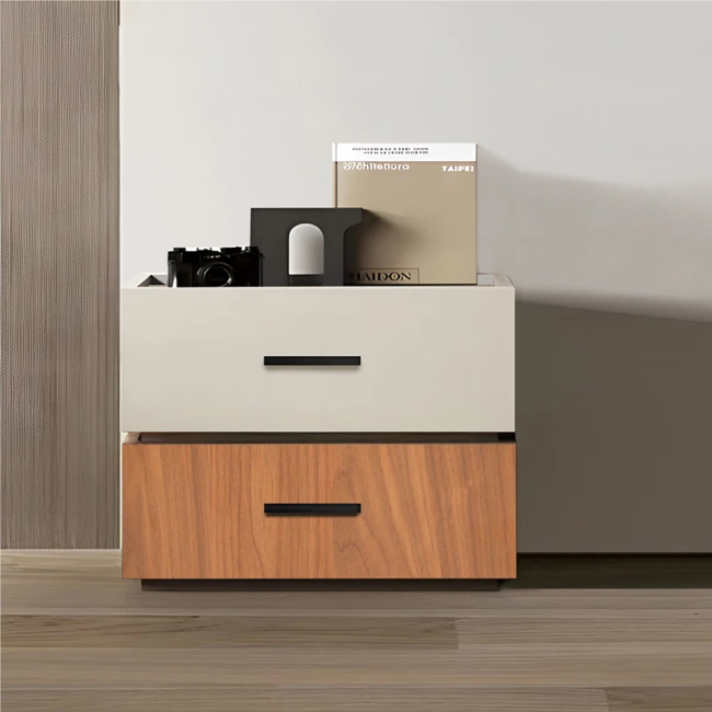 Sonlen pakoworld mdf bedside table in walnut-beige shade 60x40x44.5cm