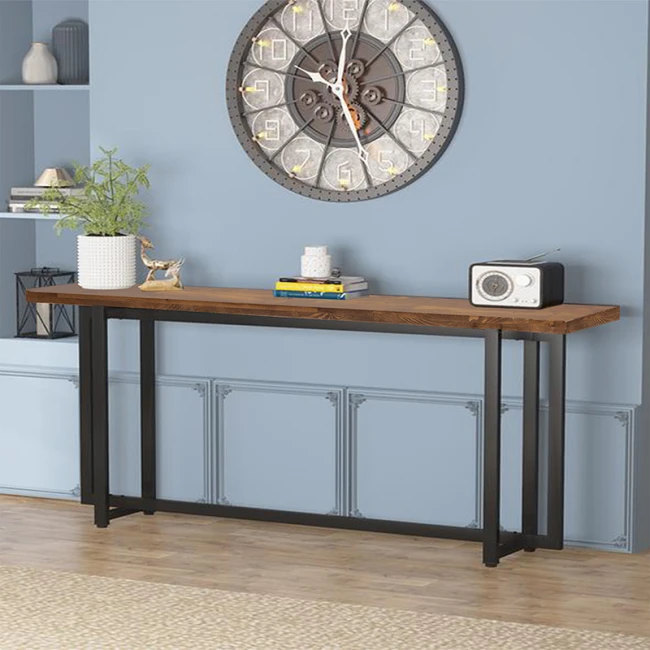 Console Dice pakoworld solid pine wood walnut-black 150x30x90cm