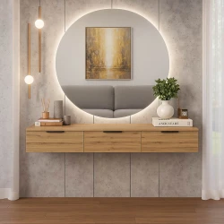 Κονσόλα με 3 συρτάρια Doha pakoworld σε μαύρη με oak απόχρωση 120x39x22cm