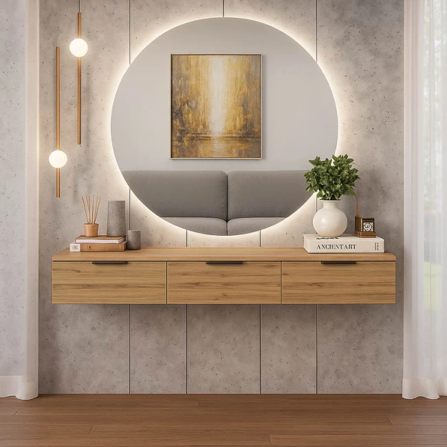 Κονσόλα με 3 συρτάρια Doha pakoworld σε μαύρη με oak απόχρωση 120x39x22cm