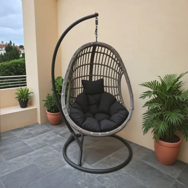Cungo pakoworld swing nest with metal base - pe rattan in grey color 125x105x195cm