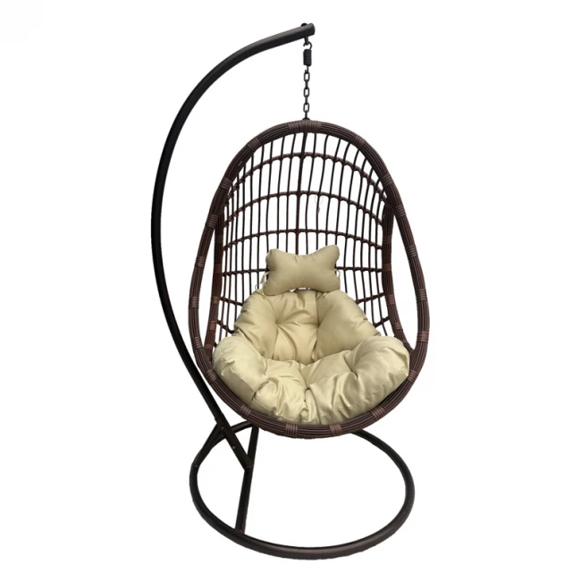 Nest swing with base Cungo pakoworld metal brown- pe rattan brown with beige cushion 125x105x195cm