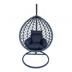 Lyere pakoworld swing nest with anthracite metal base with grey pe rattan 120x108x195cm