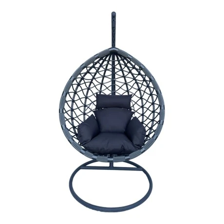 Lyere pakoworld swing nest with anthracite metal base with grey pe rattan 120x108x195cm