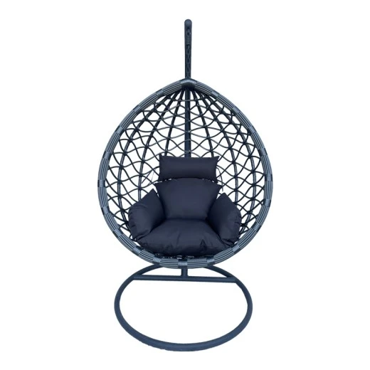 Κούνια φωλιά με βάση Lyere pakoworld μέταλλο ανθρακί pe rattan σε γκρι απόχρωση 120x108x195εκ