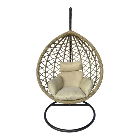 Lyere pakoworld swing nest with brown metal base with beige pe rattan 120x108x195cm