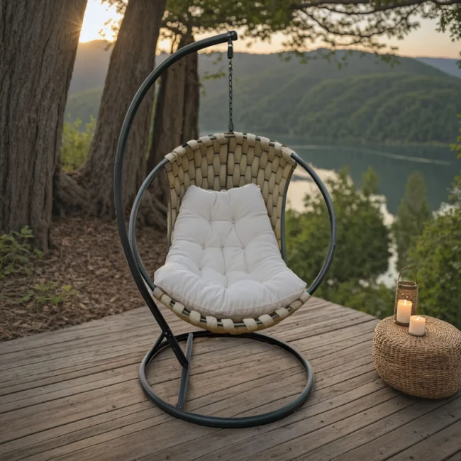 Makito pakoworld swing nest with black metal base - pvc in beige- grey color 100x105x195cm