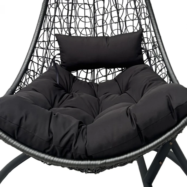 Κούνια φωλιά με βάση Soleil pakoworld μέταλλο ανθρακί- pe rattan ανθρακί με γκρι μαξιλάρι 120x95x195εκ