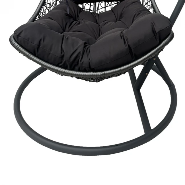 Κούνια φωλιά με βάση Soleil pakoworld μέταλλο ανθρακί- pe rattan ανθρακί με γκρι μαξιλάρι 120x95x195εκ