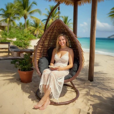 Varur pakoworld swing nest with brown metal base - pe rattan in brown- black color 120x105x195cm