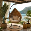 Varur pakoworld swing nest with brown metal base - pe rattan in beige color 120x105x195cm