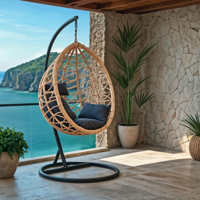 Hudson pakoworld swing hanging metal black-pp natural-cushion black 109x119x195cm