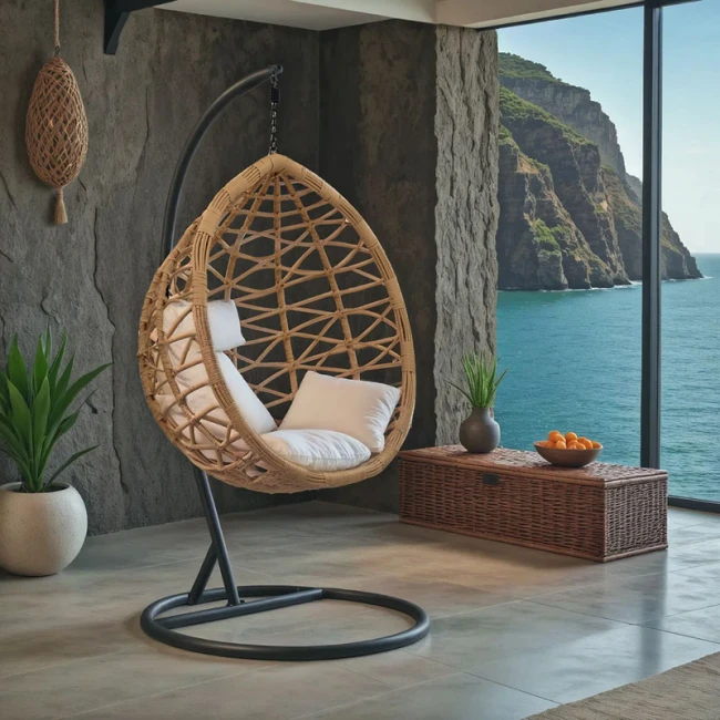 Hudson pakoworld swing hanging metal black-pp natural-cushion beige 109x119x195cm