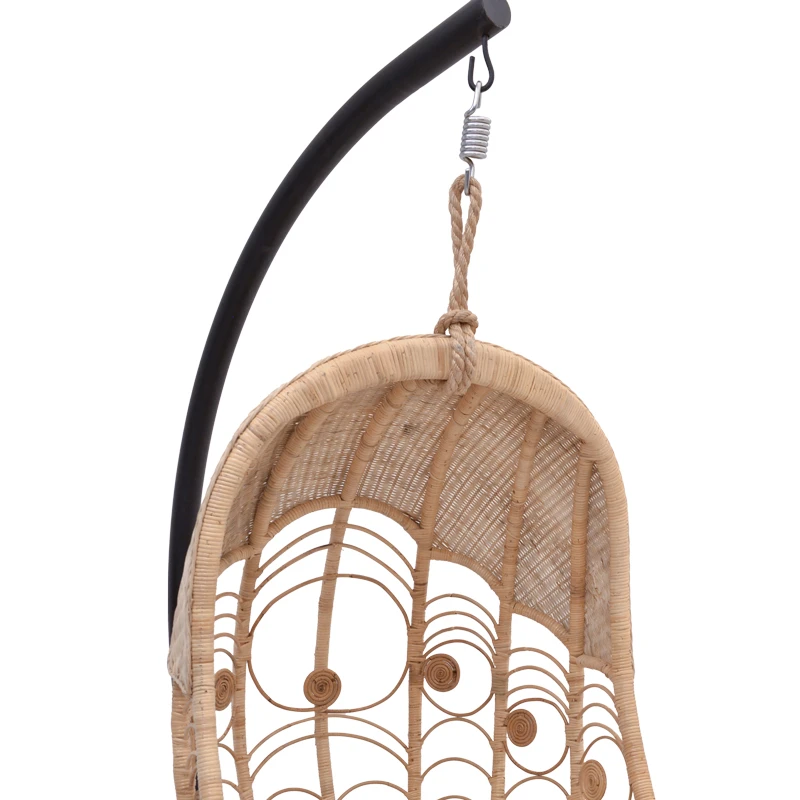 Labreone swing pakoworld rattan in natural color-black metal-beige cushion 82x82x200cm