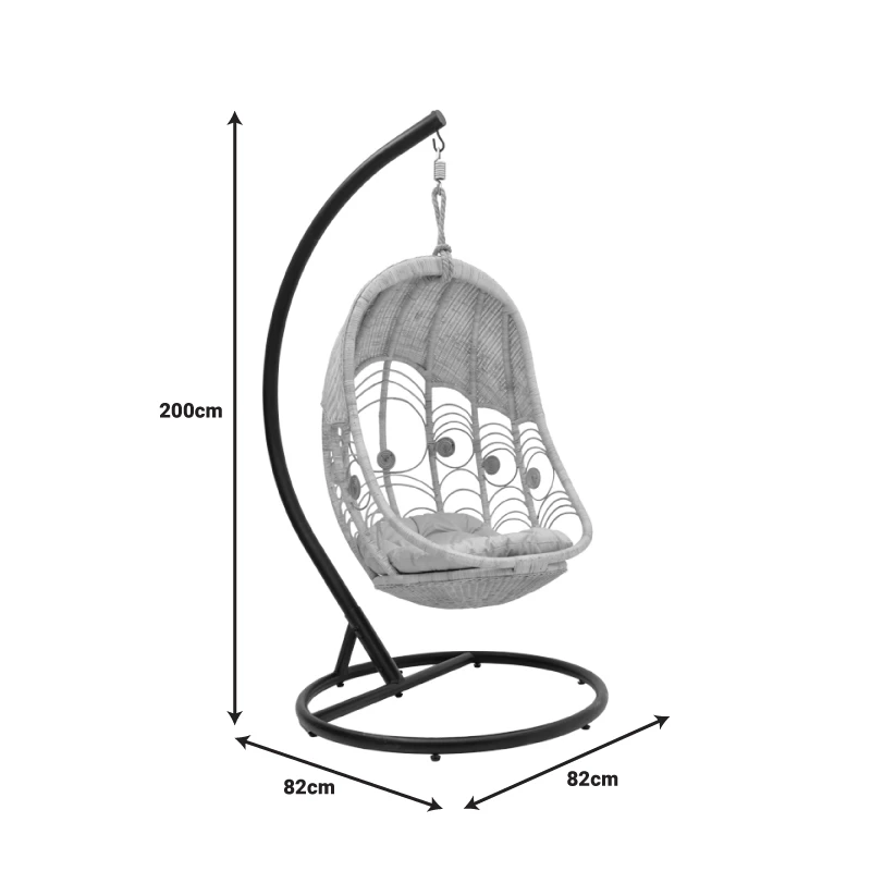 Labreone swing pakoworld rattan in natural color-black metal-beige cushion 82x82x200cm