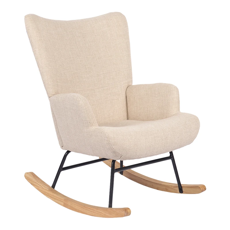 Rotating armchair Jianna pakoworld cream fabric and legs in natural color 79x64x89cm