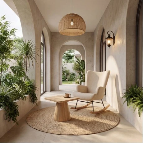 Rotating armchair Jianna pakoworld cream fabric and legs in natural color 79x64x89cm