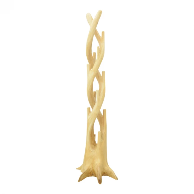 Floor-standing coat rack Gantou pakoworld suar wood in natural shade 40x40x200cm