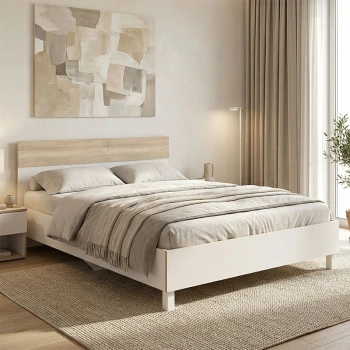 Double Bed Awell pakoworld color sonoma-white 160x200cm