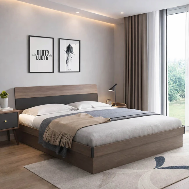 Single storage bed Daizy pakoworld light walnut-grey melamine 120x200cm