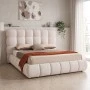 Double bed Abena pakoworld ecru boucle fabric with storage space 160x200cm