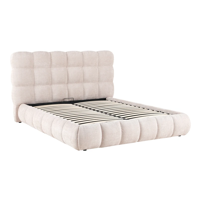 Double bed Abena pakoworld ecru boucle fabric with storage space 160x200cm
