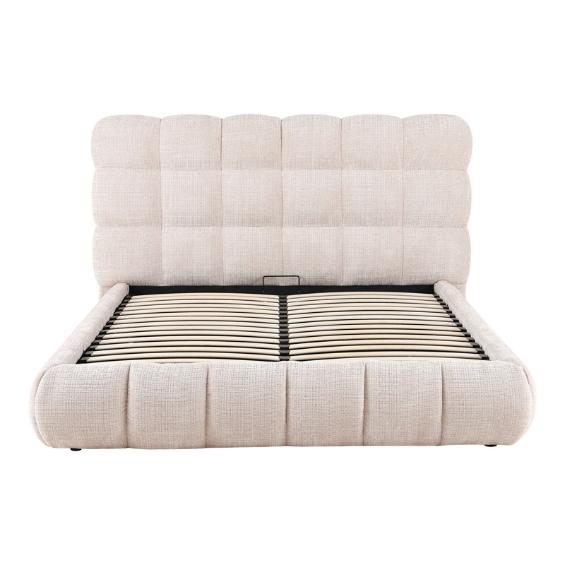 Double bed Abena pakoworld ecru boucle fabric with storage space 160x200cm