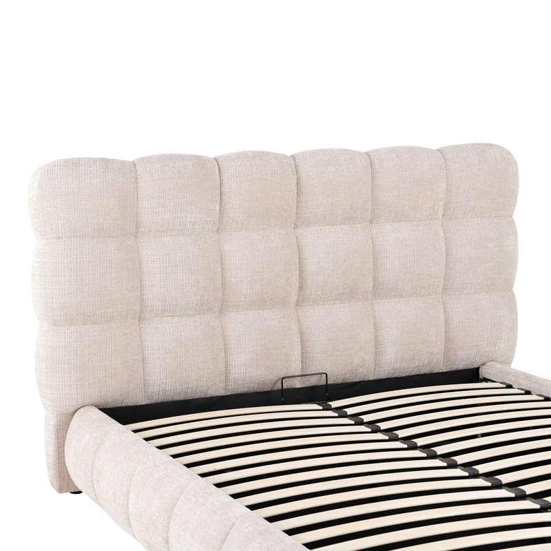 Double bed Abena pakoworld ecru boucle fabric with storage space 160x200cm