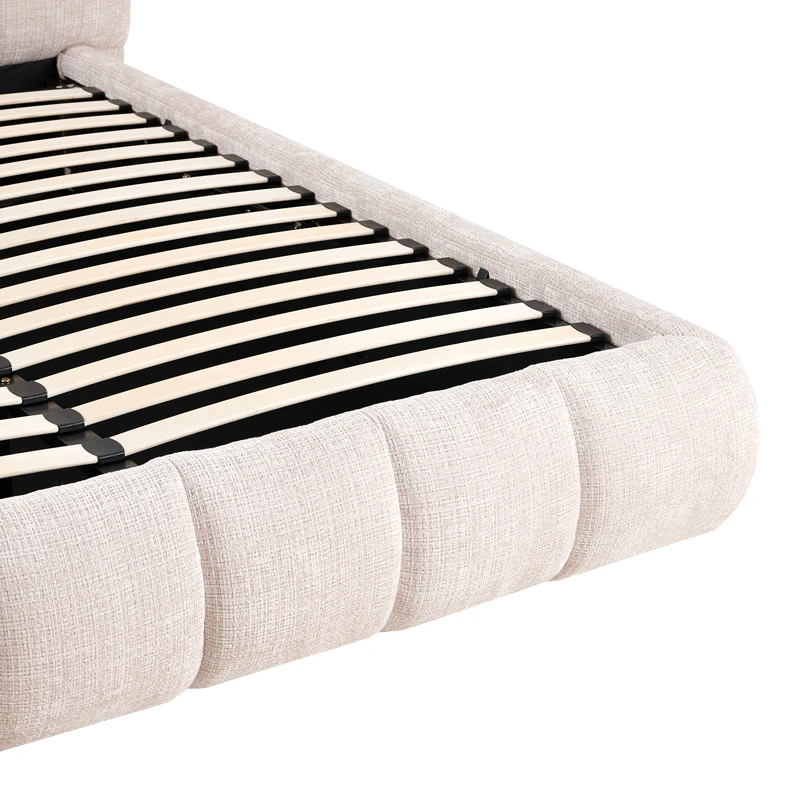 Double bed Abena pakoworld ecru boucle fabric with storage space 160x200cm