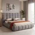 Double bed Abena pakoworld grey boucle fabric with storage space 160x200cm