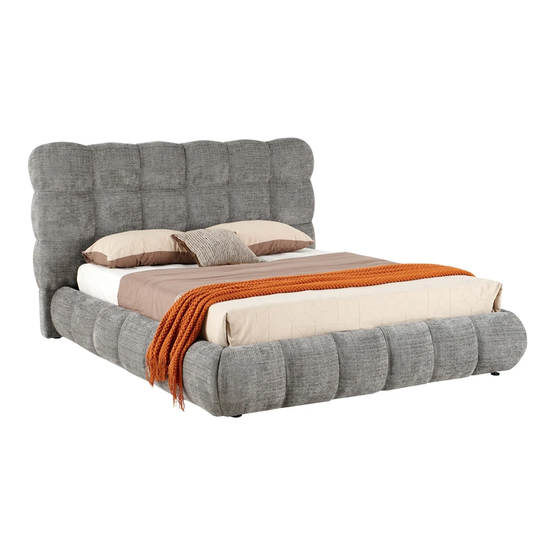 Double bed Abena pakoworld grey boucle fabric with storage space 160x200cm