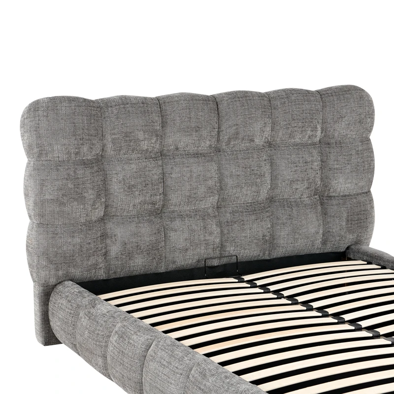 Double bed Abena pakoworld grey boucle fabric with storage space 160x200cm