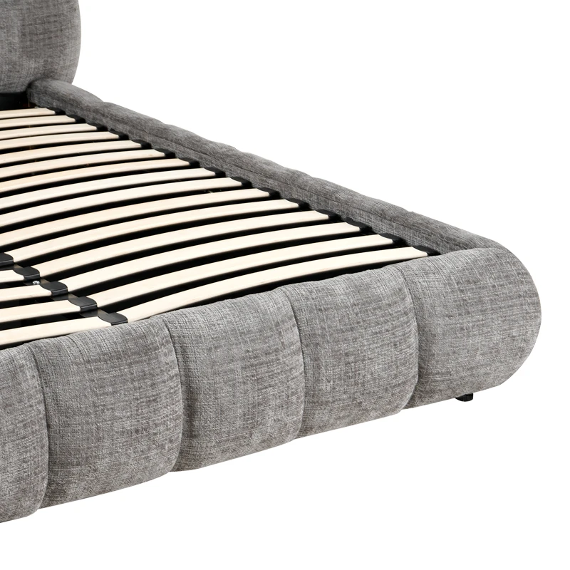 Double bed Abena pakoworld grey boucle fabric with storage space 160x200cm