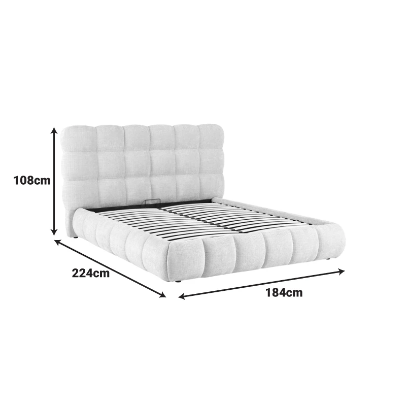 Double bed Abena pakoworld grey boucle fabric with storage space 160x200cm