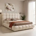 Double bed Abena pakoworld beige boucle fabric with storage space 160x200cm