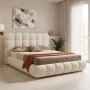 Double bed Abena pakoworld beige boucle fabric with storage space 160x200cm