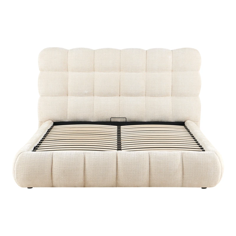 Double bed Abena pakoworld beige boucle fabric with storage space 160x200cm