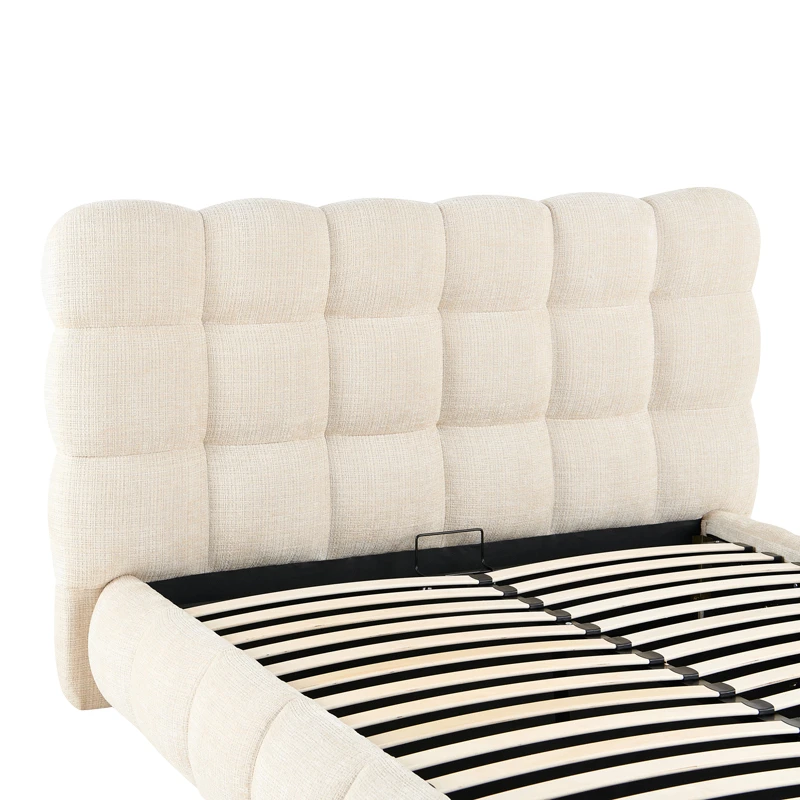 Double bed Abena pakoworld beige boucle fabric with storage space 160x200cm