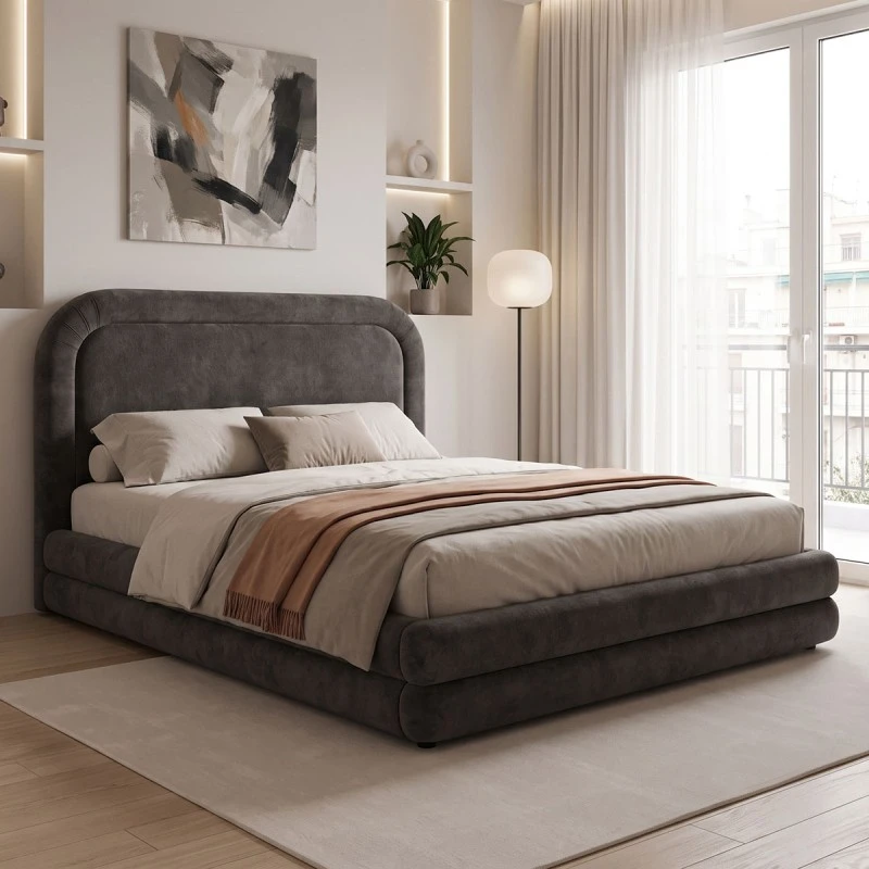 Double bed Arlia pakoworld anthracite fabric 160x200cm