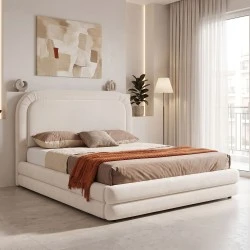 Double bed Arlia pakoworld beige fabric 160x200cm