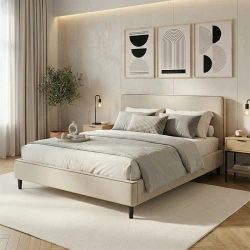 Double bed Bedkapakoworld grey fabric with storage space 160x200cm Double bed Bedkapakoworld grey fabric with storage space 160x200cm