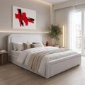 Double bed with storage space Bendy pakoworld gray beige fabric 160x200cm