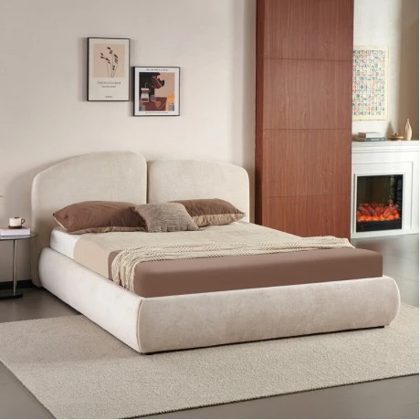 Double bed Cardia pakoworld with storage space beige grey fabric 160x200cm